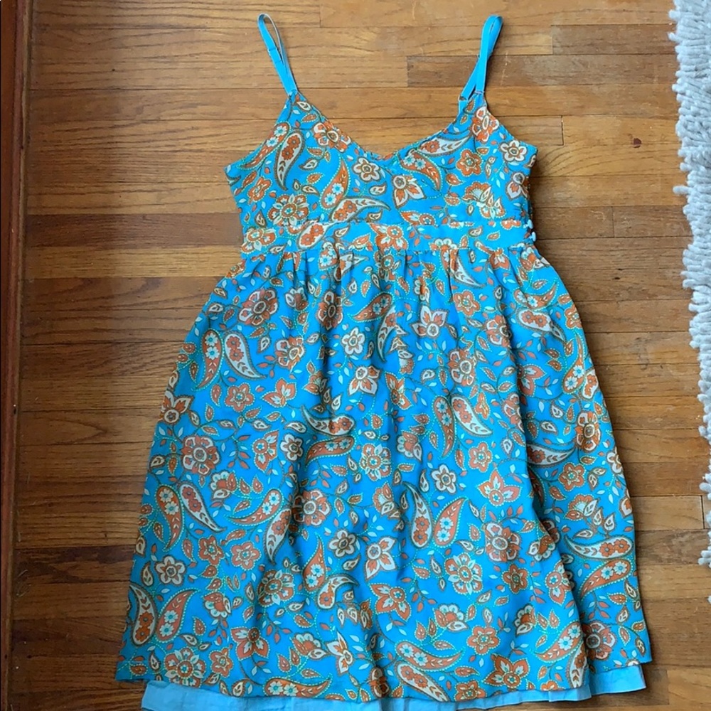 Split blue/orange paisley baby doll dress